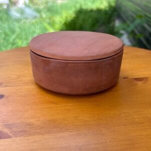 Vintage Redware Lidded Dish Terracotta Red Clay Trinket Box PEI Pottery Handmade